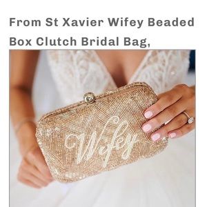 Wifey beaded Clutch. Champagne color from St Xavier brand via Revolve.